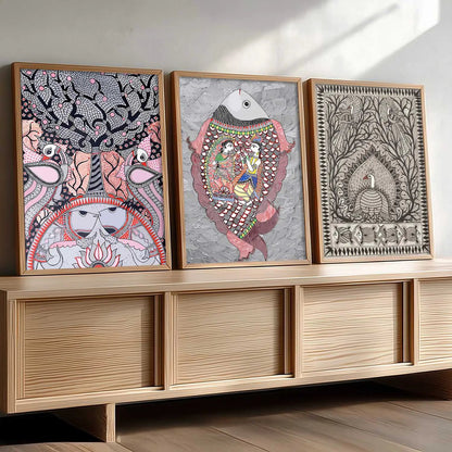 Madhubani   Wall  Art Paintings for Living Room - Wall Poster With frames