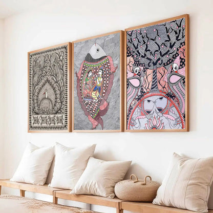 Madhubani   Wall  Art Paintings for Living Room - Wall Poster With frames