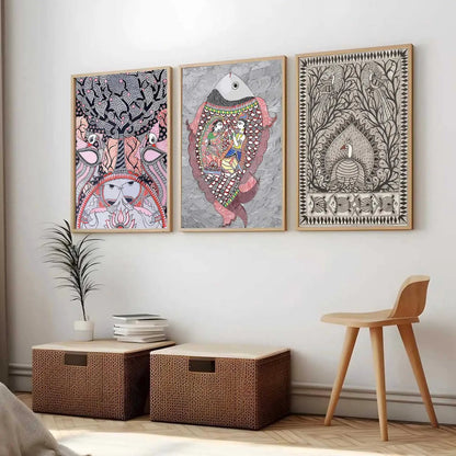 Madhubani   Wall  Art Paintings for Living Room - Wall Poster With frames