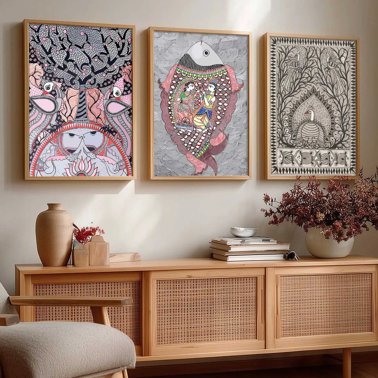 Madhubani   Wall  Art Paintings for Living Room - Wall Poster With frames