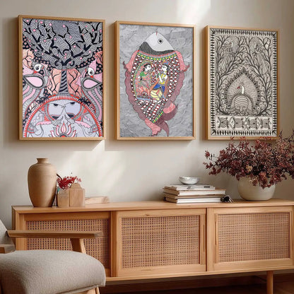 Madhubani   Wall  Art Paintings for Living Room - Wall Poster With frames