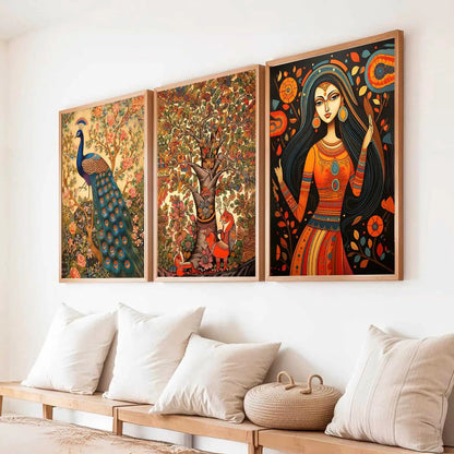 Madhubani   Wall  Art Paintings for Living Room - Wall Poster With frames
