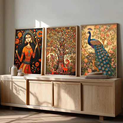 Madhubani   Wall  Art Paintings for Living Room - Wall Poster With frames