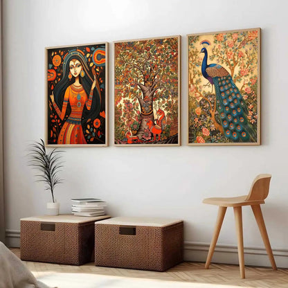 Madhubani   Wall  Art Paintings for Living Room - Wall Poster With frames