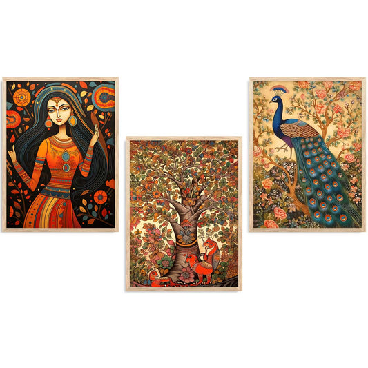 Madhubani   Wall  Art Paintings for Living Room - Wall Poster With frames