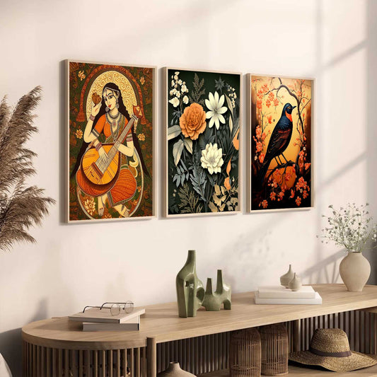 Madhubani  Wall  Art Paintings for Living Room - Wall Poster With frames