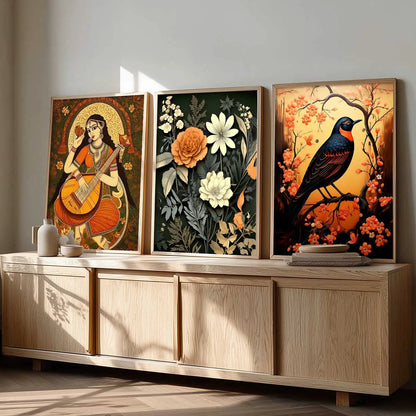 Madhubani  Wall  Art Paintings for Living Room - Wall Poster With frames