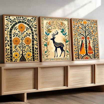 Madhubani  Wall  Art Paintings for Living Room - Wall Poster With frames