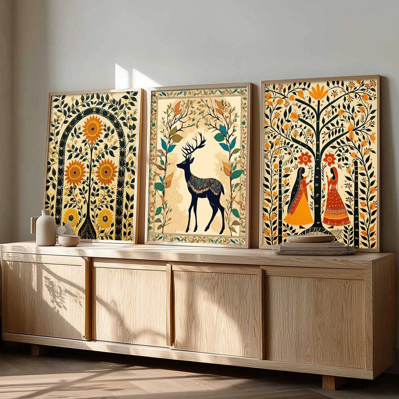 Madhubani  Wall  Art Paintings for Living Room - Wall Poster With frames