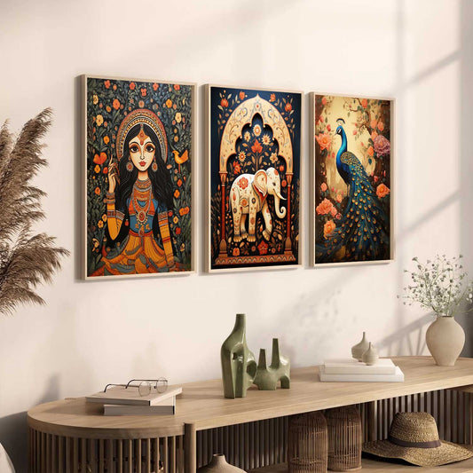 Madhubani   Wall  Art Paintings for Living Room - Wall Poster With frames