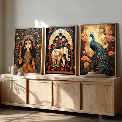 Madhubani   Wall  Art Paintings for Living Room - Wall Poster With frames