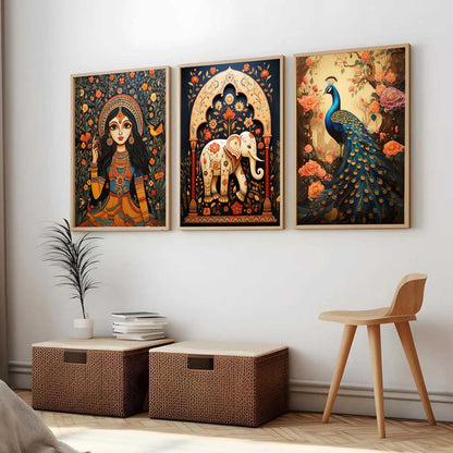Madhubani   Wall  Art Paintings for Living Room - Wall Poster With frames