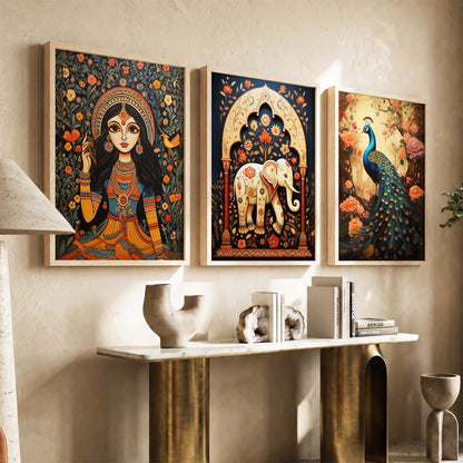 Madhubani   Wall  Art Paintings for Living Room - Wall Poster With frames