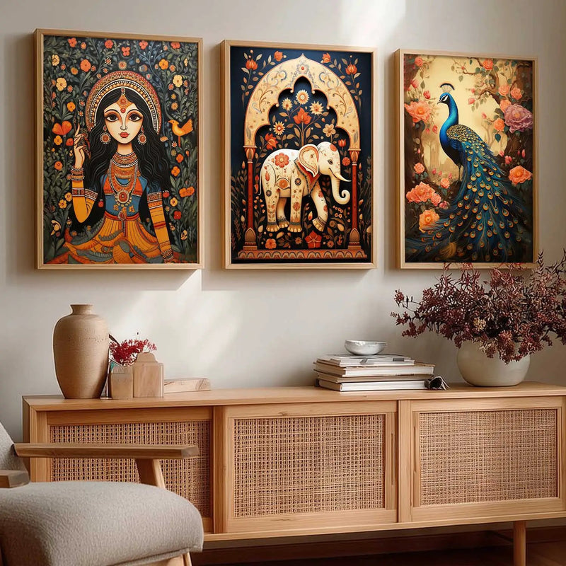 Madhubani   Wall  Art Paintings for Living Room - Wall Poster With frames