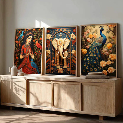 Madhubani  Wall Art Paintings for Living Room - Wall Poster With frames