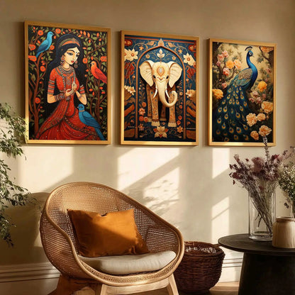 Madhubani  Wall Art Paintings for Living Room - Wall Poster With frames