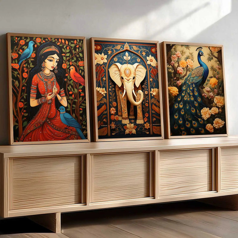 Madhubani  Wall Art Paintings for Living Room - Wall Poster With frames