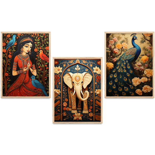 Madhubani  Wall Art Paintings for Living Room - Wall Poster With frames