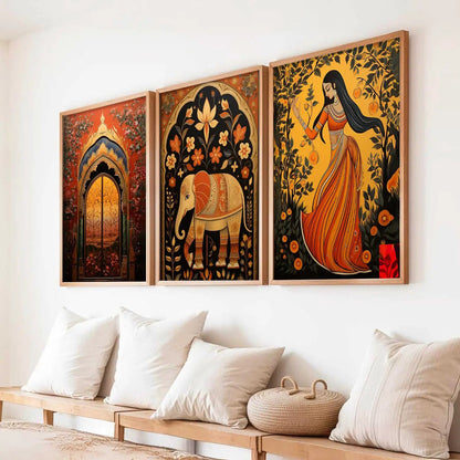 Madhubani Wall Art Paintings for Living Room - Wall Poster With frames