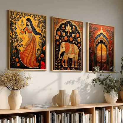 Madhubani Wall Art Paintings for Living Room - Wall Poster With frames