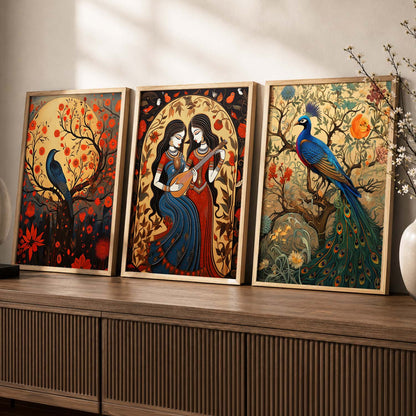 Madhubani   Wall  Art Paintings for Living Room - Wall Poster With frames