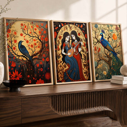 Madhubani   Wall  Art Paintings for Living Room - Wall Poster With frames
