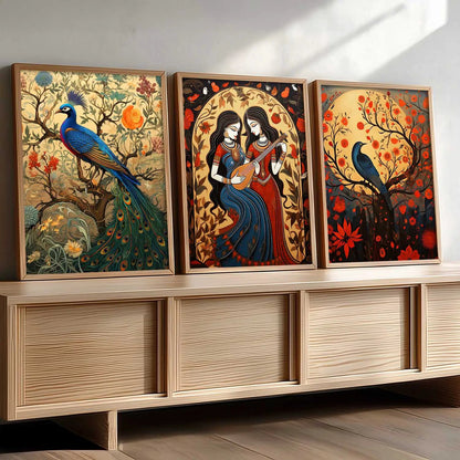 Madhubani   Wall  Art Paintings for Living Room - Wall Poster With frames