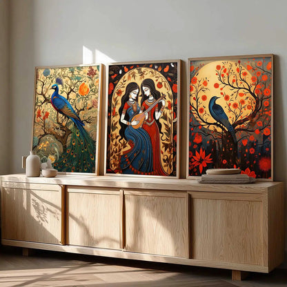 Madhubani   Wall  Art Paintings for Living Room - Wall Poster With frames