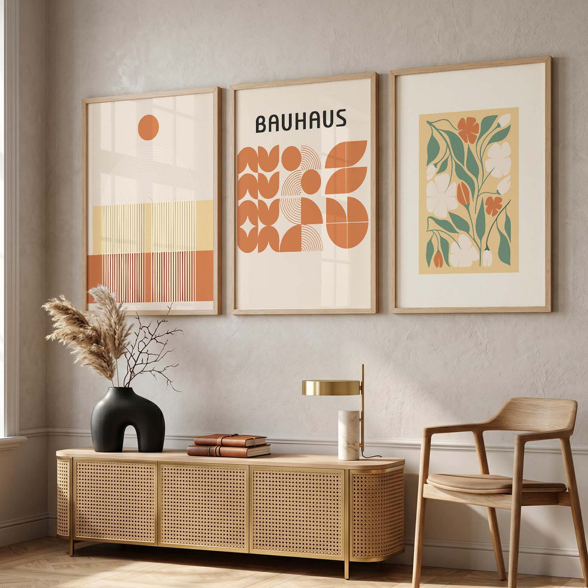 Earthy Abstract Boho Wall Art Set of 3 Framed Prints
