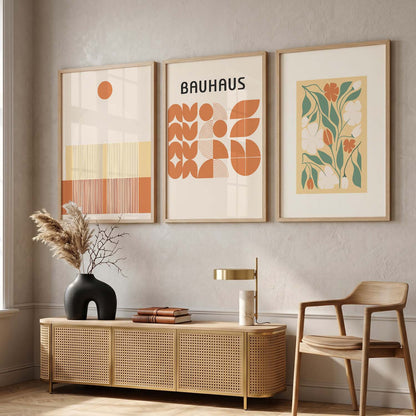 Earthy Abstract Boho Wall Art Set of 3 Framed Prints