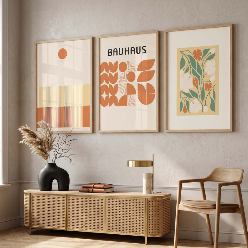 Earthy Abstract Boho Wall Art Set of 3 Framed Prints