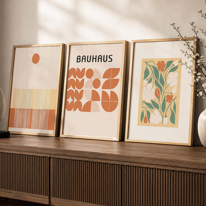 Earthy Abstract Boho Wall Art Set of 3 Framed Prints
