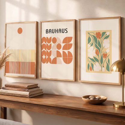 Earthy Abstract Boho Wall Art Set of 3 Framed Prints