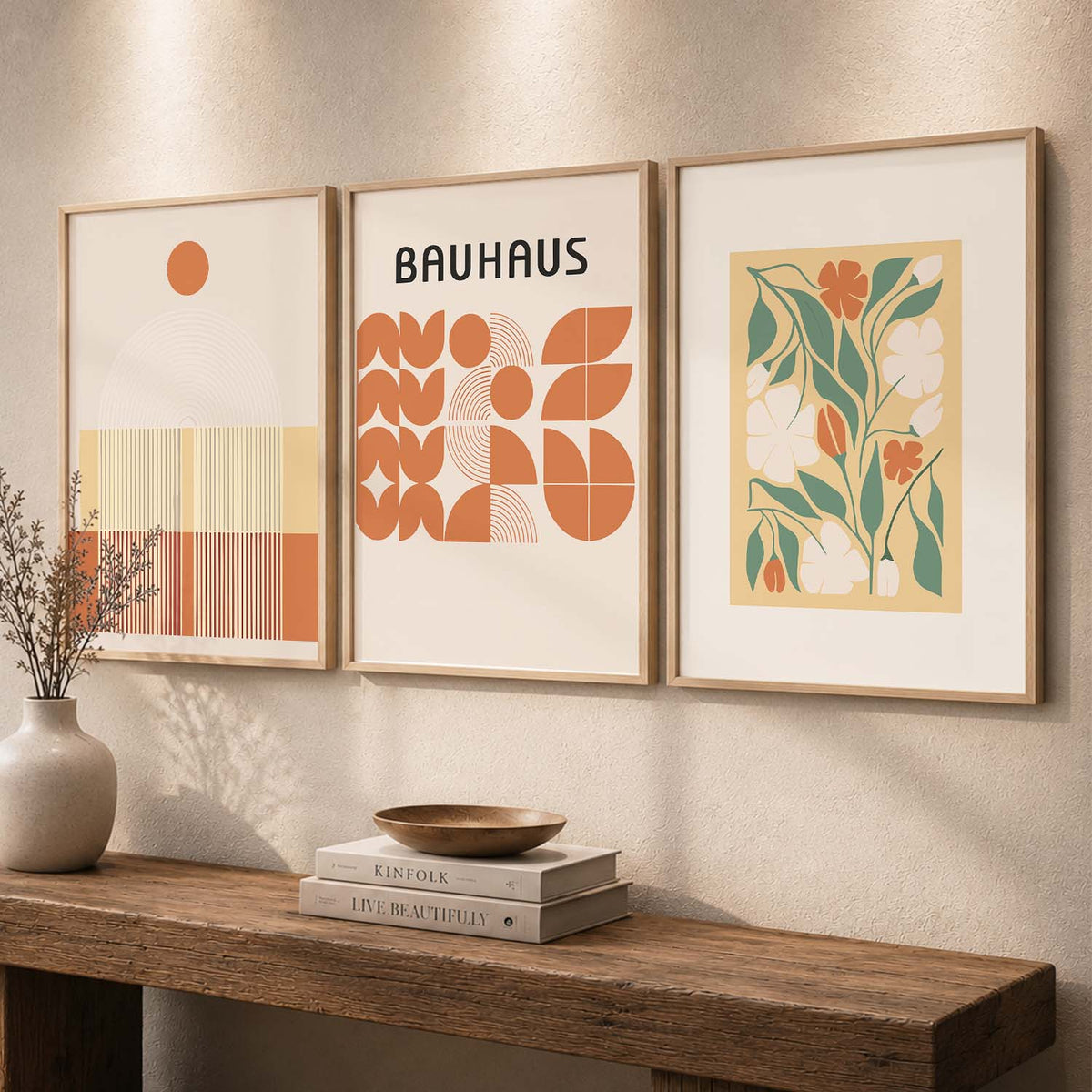 Earthy Abstract Boho Wall Art Set of 3 Framed Prints
