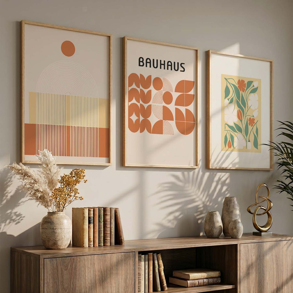 Earthy Abstract Boho Wall Art Set of 3 Framed Prints