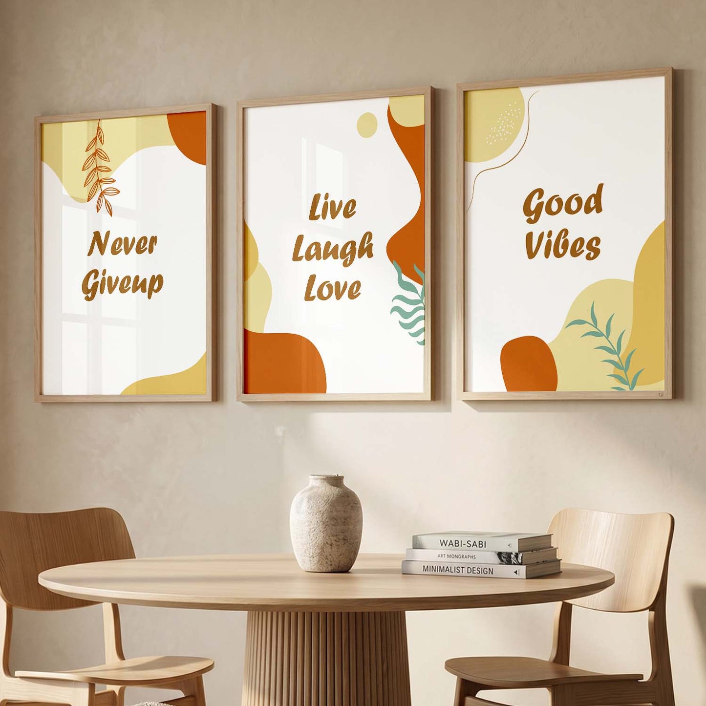 Positive Energy Motivational Quotes - Brown Design Wall Art Set of 3 Framed Prints