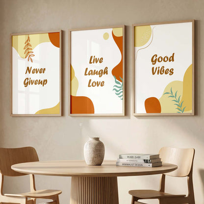 Positive Energy Motivational Quotes - Brown Design Wall Art Set of 3 Framed Prints