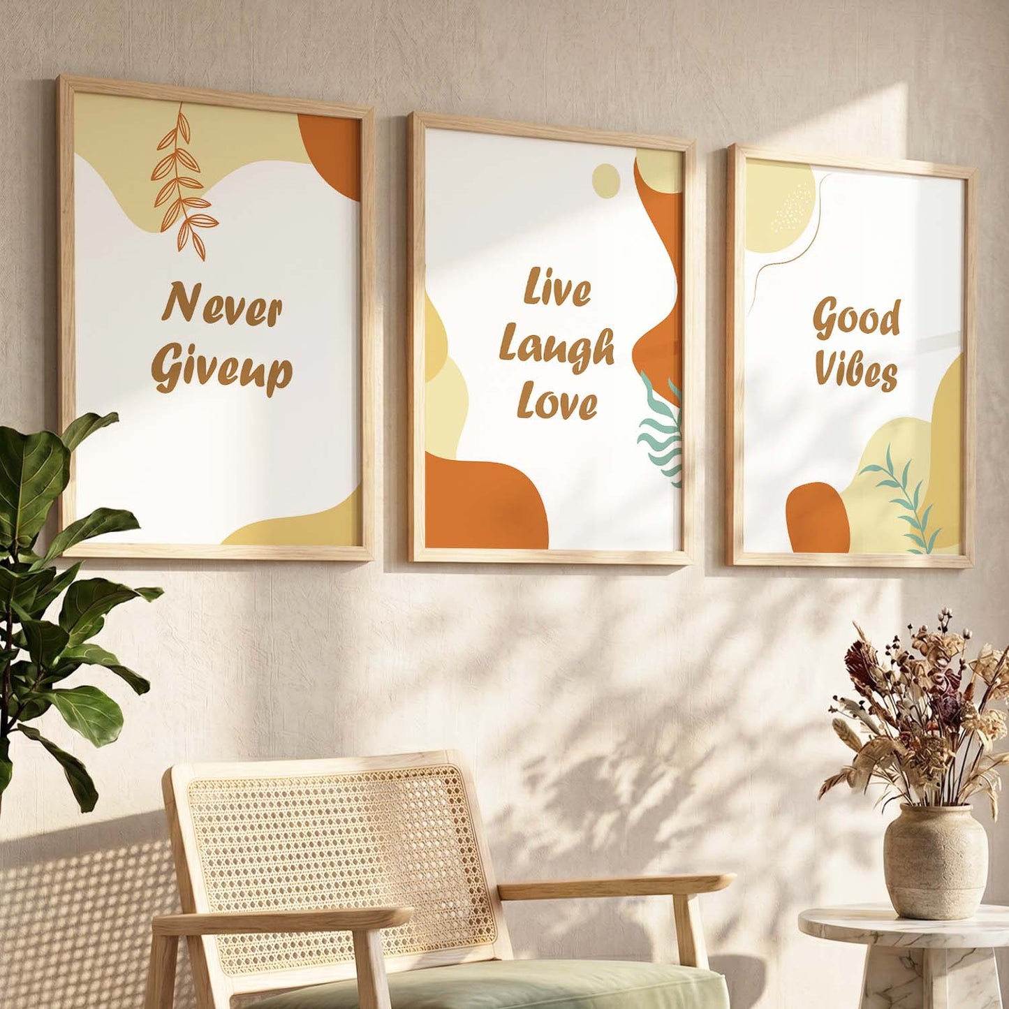Positive Energy Motivational Quotes - Brown Design Wall Art Set of 3 Framed Prints