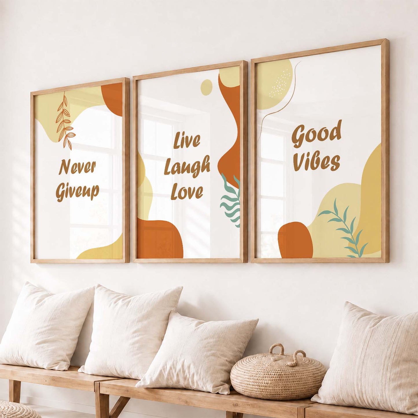 Positive Energy Motivational Quotes - Brown Design Wall Art Set of 3 Framed Prints
