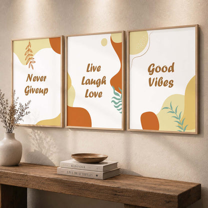 Positive Energy Motivational Quotes - Brown Design Wall Art Set of 3 Framed Prints