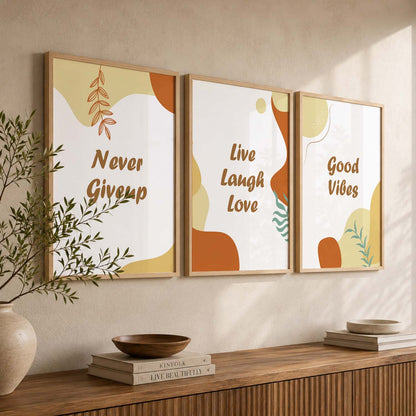 Positive Energy Motivational Quotes - Brown Design Wall Art Set of 3 Framed Prints