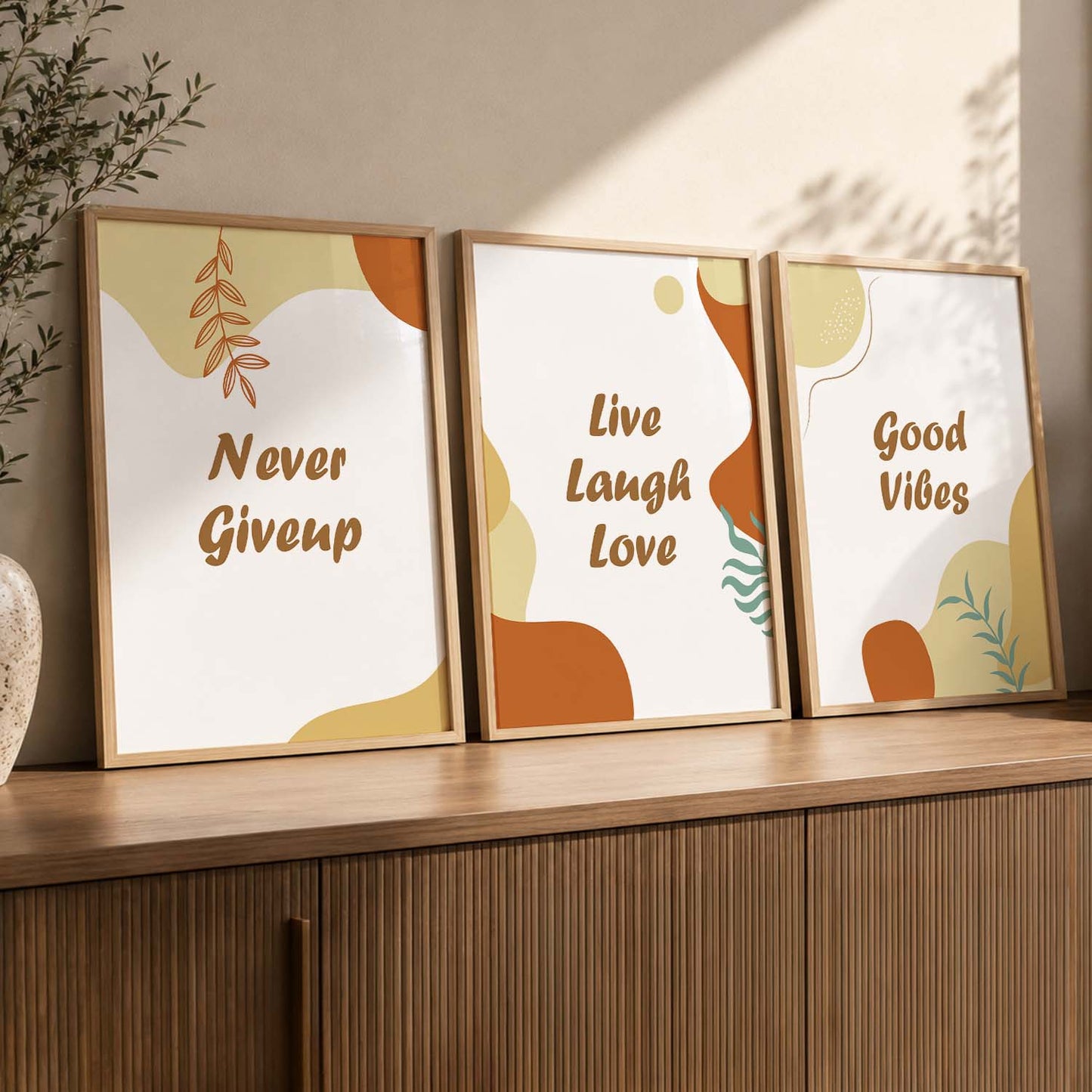 Positive Energy Motivational Quotes - Brown Design Wall Art Set of 3 Framed Prints