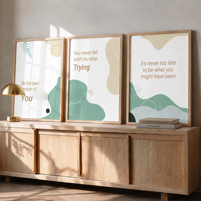Nature Inspired Motivational Quotes Wall Art Set of 3 Framed Prints for Bedroom