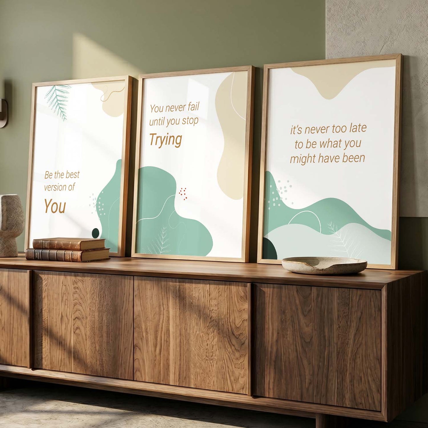 Nature Inspired Motivational Quotes Wall Art Set of 3 Framed Prints for Bedroom