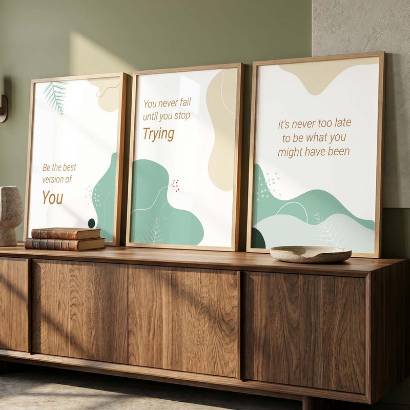 Nature Inspired Motivational Quotes Wall Art Set of 3 Framed Prints for Bedroom