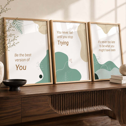Nature Inspired Motivational Quotes Wall Art Set of 3 Framed Prints for Bedroom