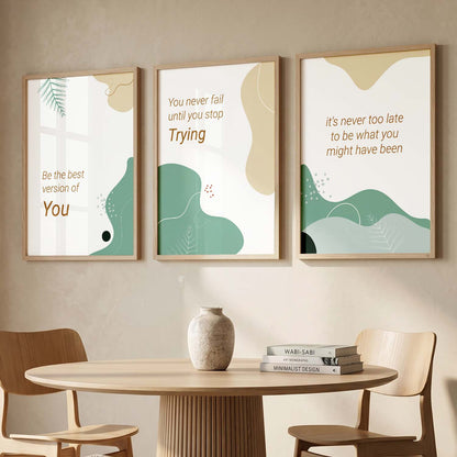 Nature Inspired Motivational Quotes Wall Art Set of 3 Framed Prints for Bedroom