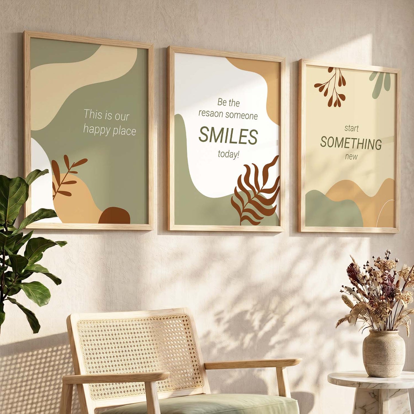 Nature Inspired Motivational Quotes Wall Art Set of 3 Framed Prints for Living Room