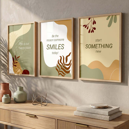 Nature Inspired Motivational Quotes Wall Art Set of 3 Framed Prints for Living Room