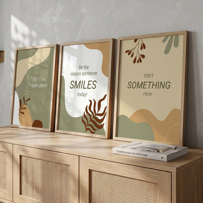 Nature Inspired Motivational Quotes Wall Art Set of 3 Framed Prints for Living Room